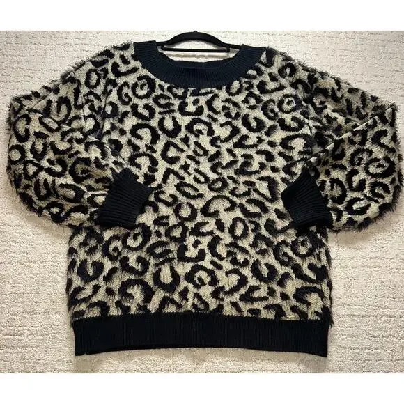 Marc New York Andrew Marc Sweater Womens Medium Beige Leopard Knit Pullover - Picture 1 of 8